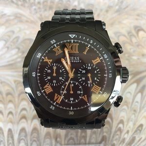 NEW- Guess Mens Black Steel Watch